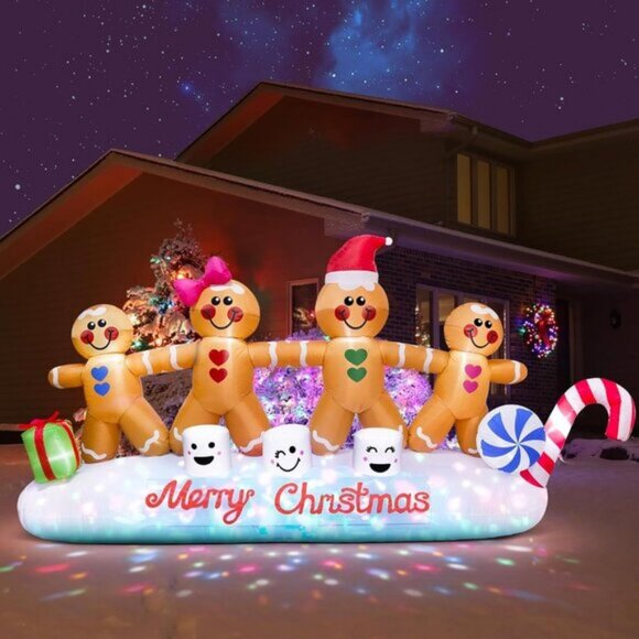 🆕10ft Christmas Inflatables 4 Gingerbread Men LED Yard Outdoor Decorations - Picture 1 of 7